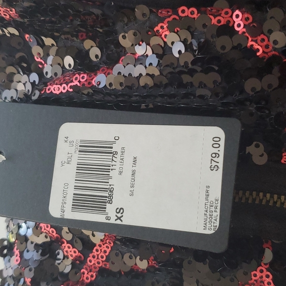 NWT Guess Red Black Sequined Sequins Sparkle Cropped Crop Racerback Tank Top XS - Picture 6 of 7